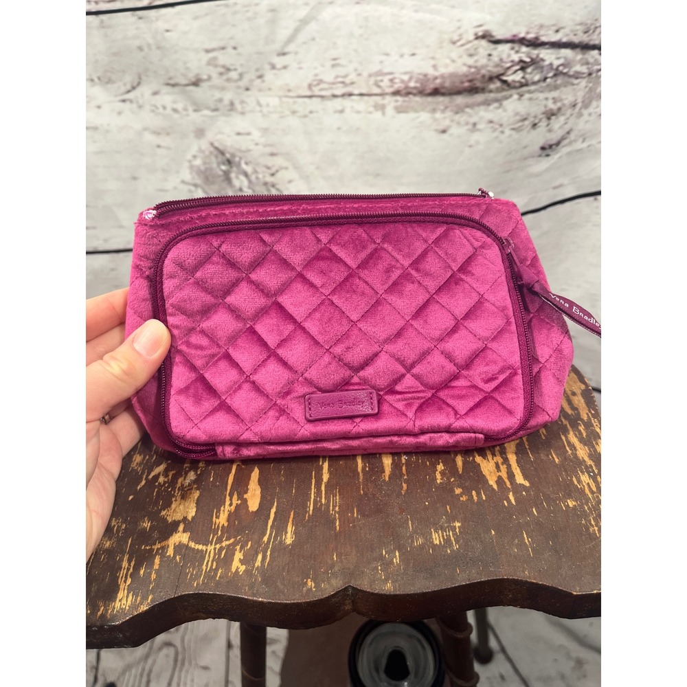 Vera Bradley Quilted Velour Cosmetic Makeup Organizer Bag Pouch Fuchsia Pink
